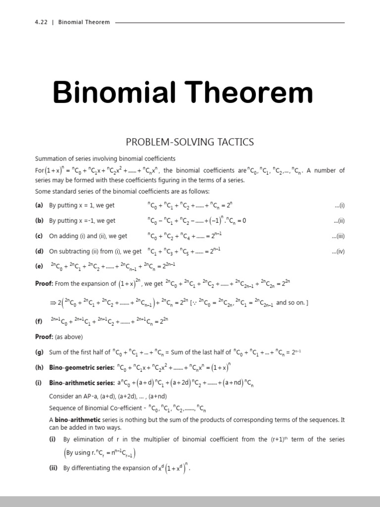 Binomial Theorem and Series Expansions | PDF | Elementary Mathematics ...
