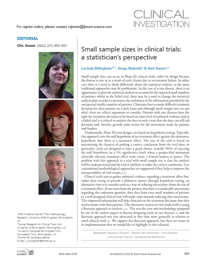 Small Sample Sizes in Clinical Trials A Statisticians Perspective | PDF ...