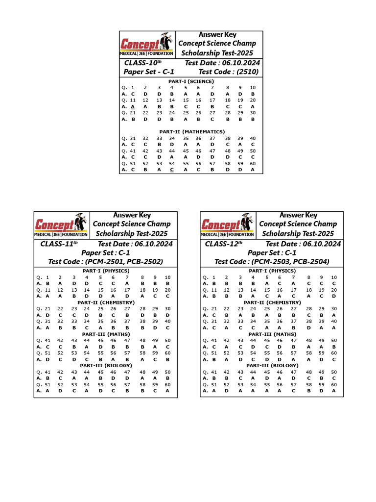Science Champ Answer For Class-10th, 11th, 12th (C-1) | PDF | Science ...