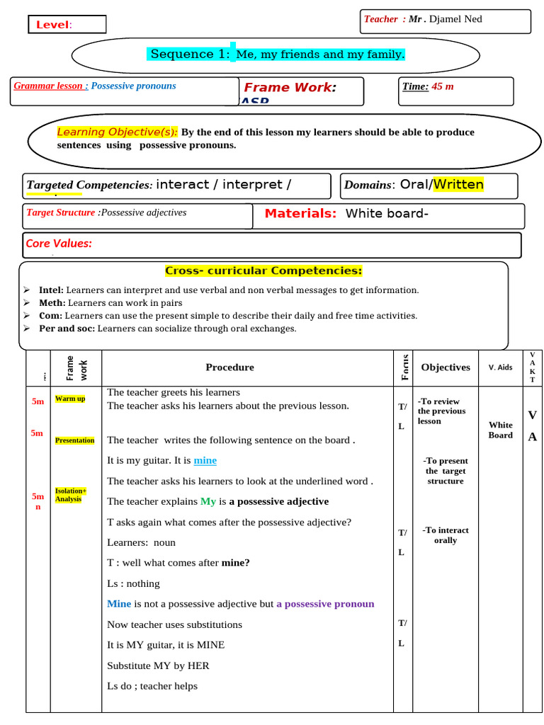 2Ms Sequence 01 Possesive Pronouns | PDF | Pronoun | Adjective