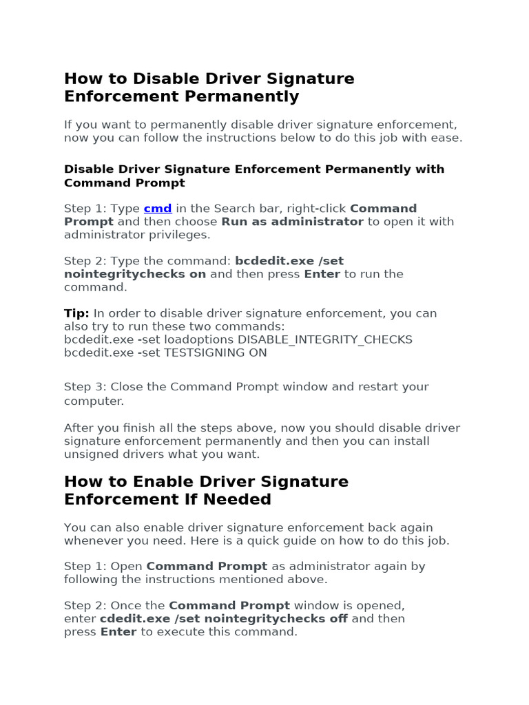 Permanently Disable Driver Signature Enforcement | PDF | Finance ...