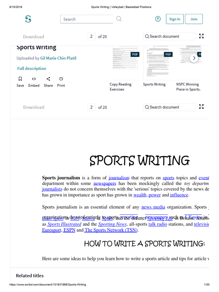 Sports Writing Techniques and Tips | PDF | Ball Games | Team Sports