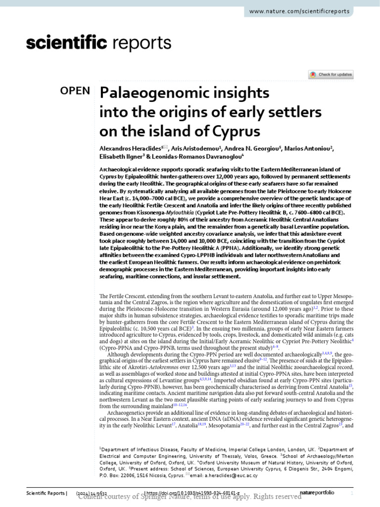 Palaeogenomic Origins of Cyprus Settlers | PDF | Neolithic | Fertile ...