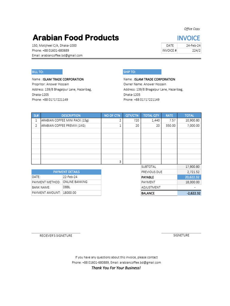 Islam Trade Corporation 24-2-24 | PDF | Invoice | Accounting