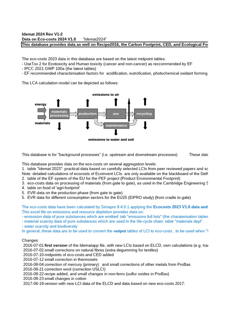 Idemat - 2024 V2 3e | PDF | Fuels | Life Cycle Assessment