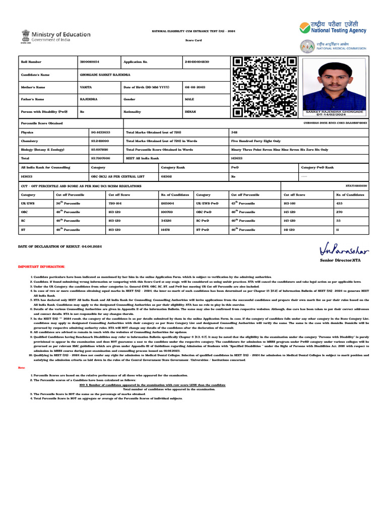 Neet ntaonline in frontend web scorecard index pdf