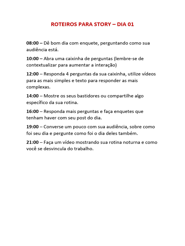 Roteiros Diários para Stories Engajadores | PDF