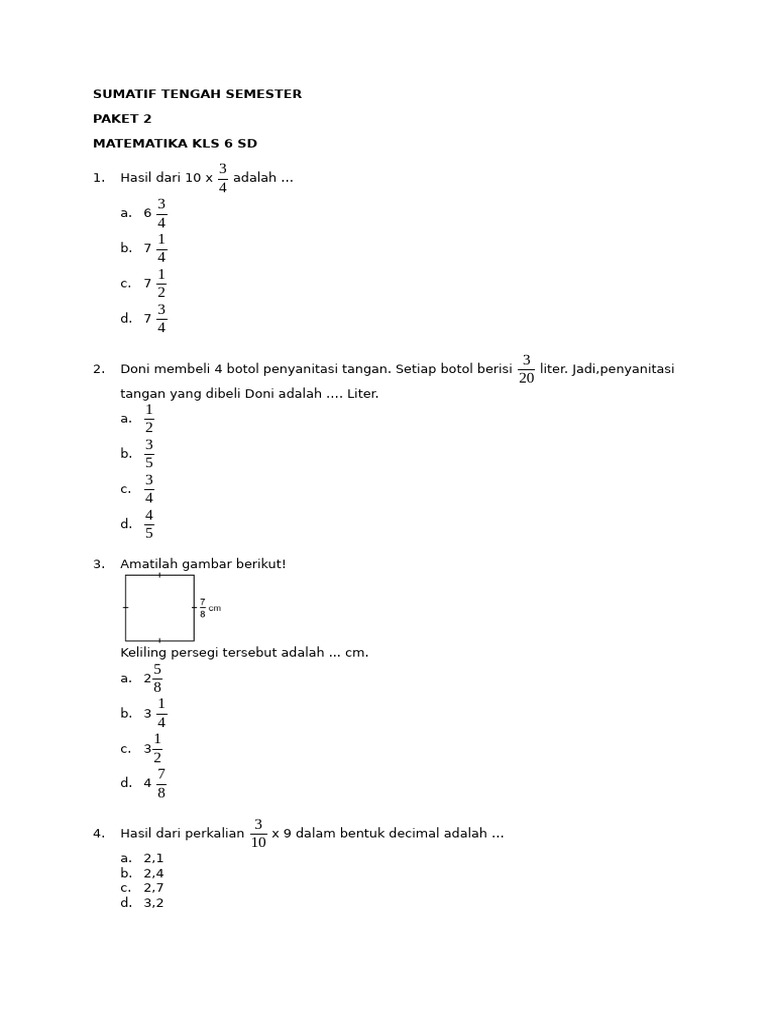 Soal Matematika Kelas 6 SD dan Jawaban | PDF | Seni