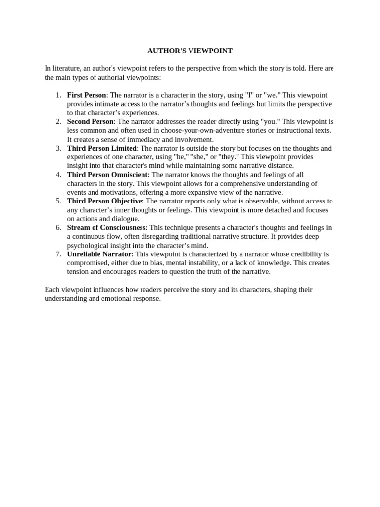 Understanding Authorial Viewpoints in Literature | PDF