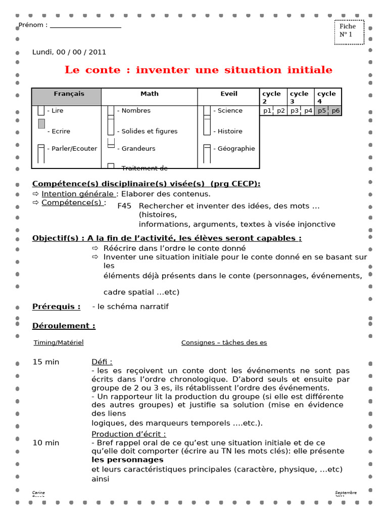 Inventer une situation initiale de conte | PDF