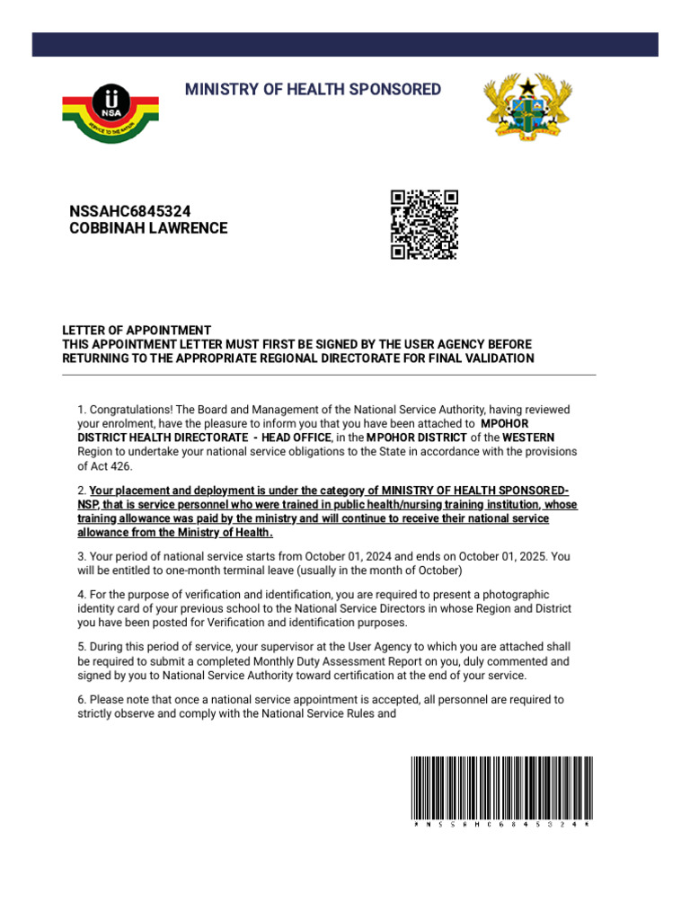 National Service Appointment Notice | PDF | Identity Document