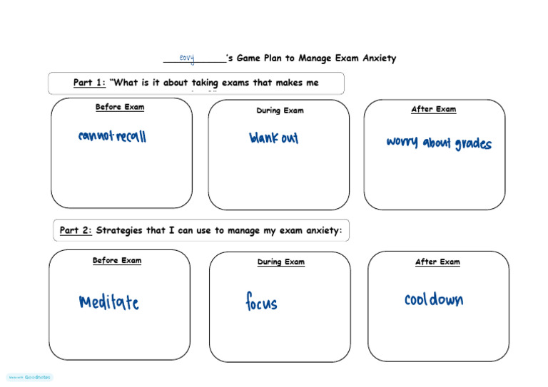 Sec 1-3 My Game Plan To Manage Exam Anxiety | PDF