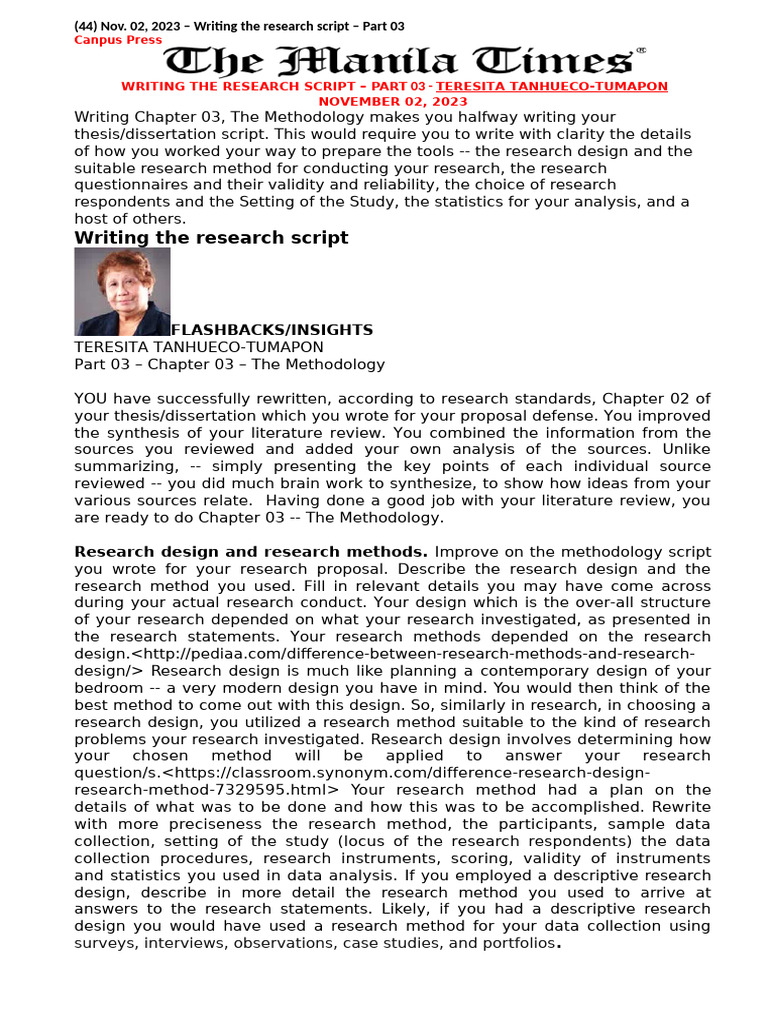 Nov. 02, 2023 - 28R80 - Writing The Research Script - Part 03 | PDF ...