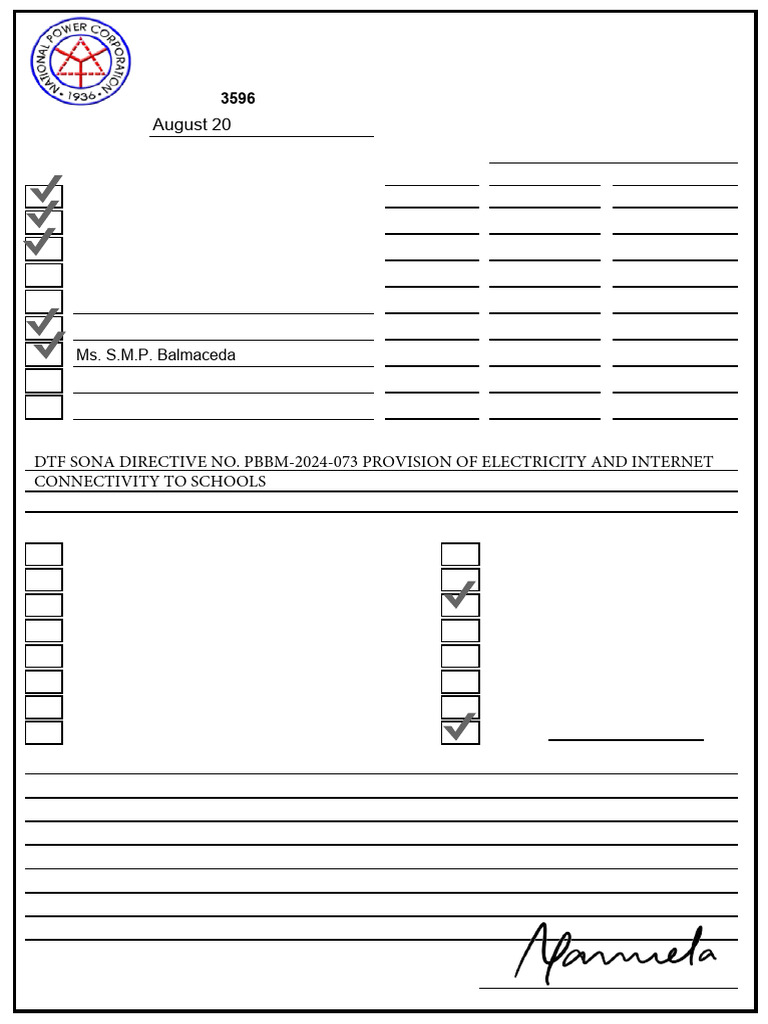 20243596 DTF SONA DIRECTIVE NO. PBBM2024073 PROVISION OF ELECTRICITY