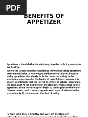 BENEFITS OF APPETIZER