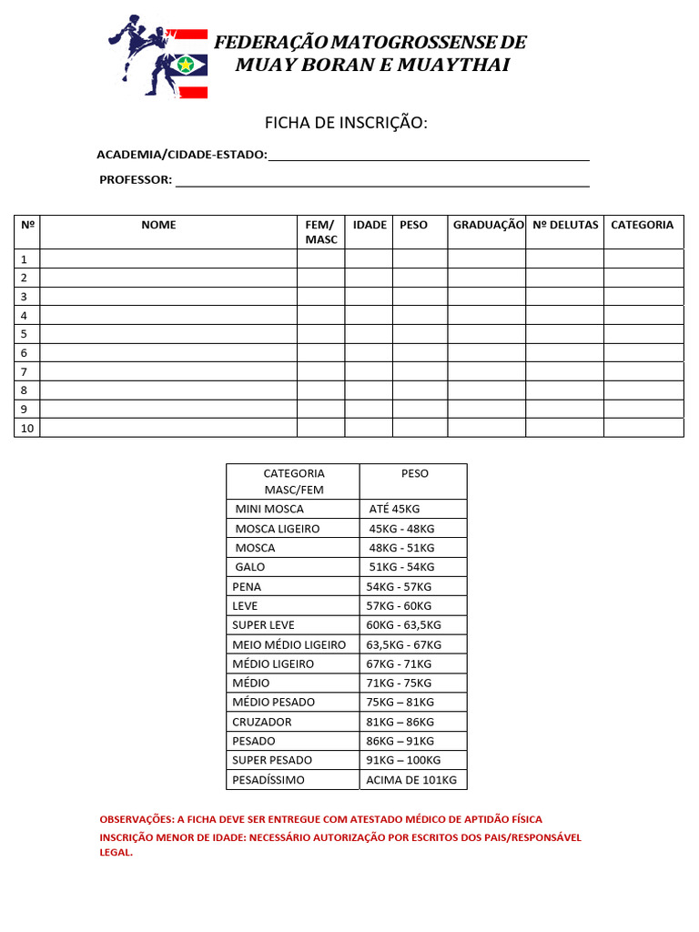 Ficha de Inscrição Muay Boran e Muay Thai | PDF | Bem-estar