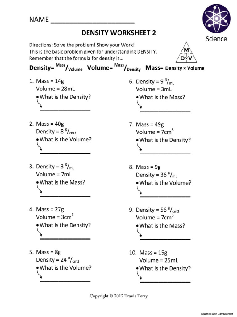 15 - Worksheet - Density Drill and Practice 2 | PDF