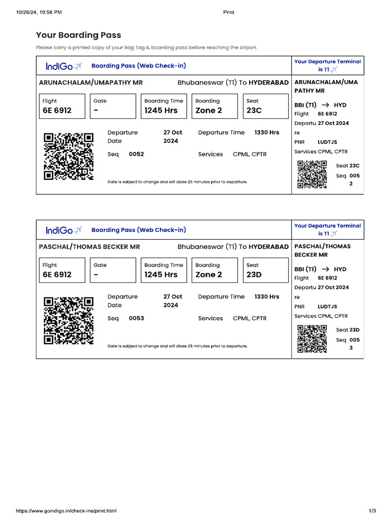 Umapathy & 2 Candidates Boarding Pass | PDF