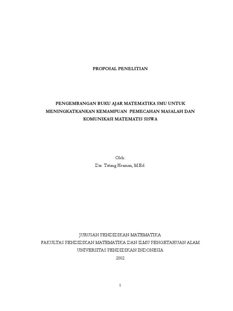 Proposal Penelitian Pengembangan Buku Ajar Matematika Smu Pdf