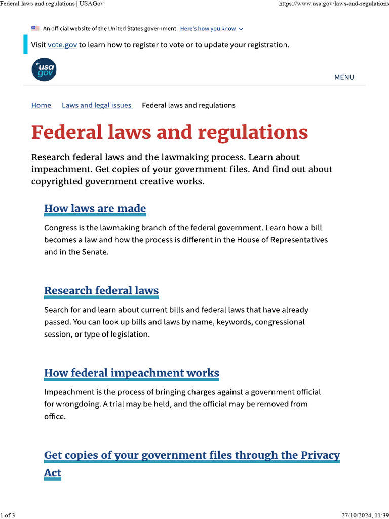 Overview of Federal Laws and Regulations | PDF