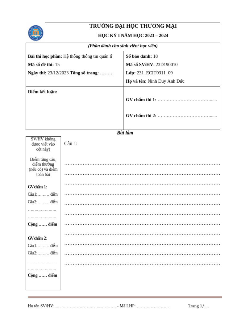 Gui SV Online - Mau Giay Thi | PDF