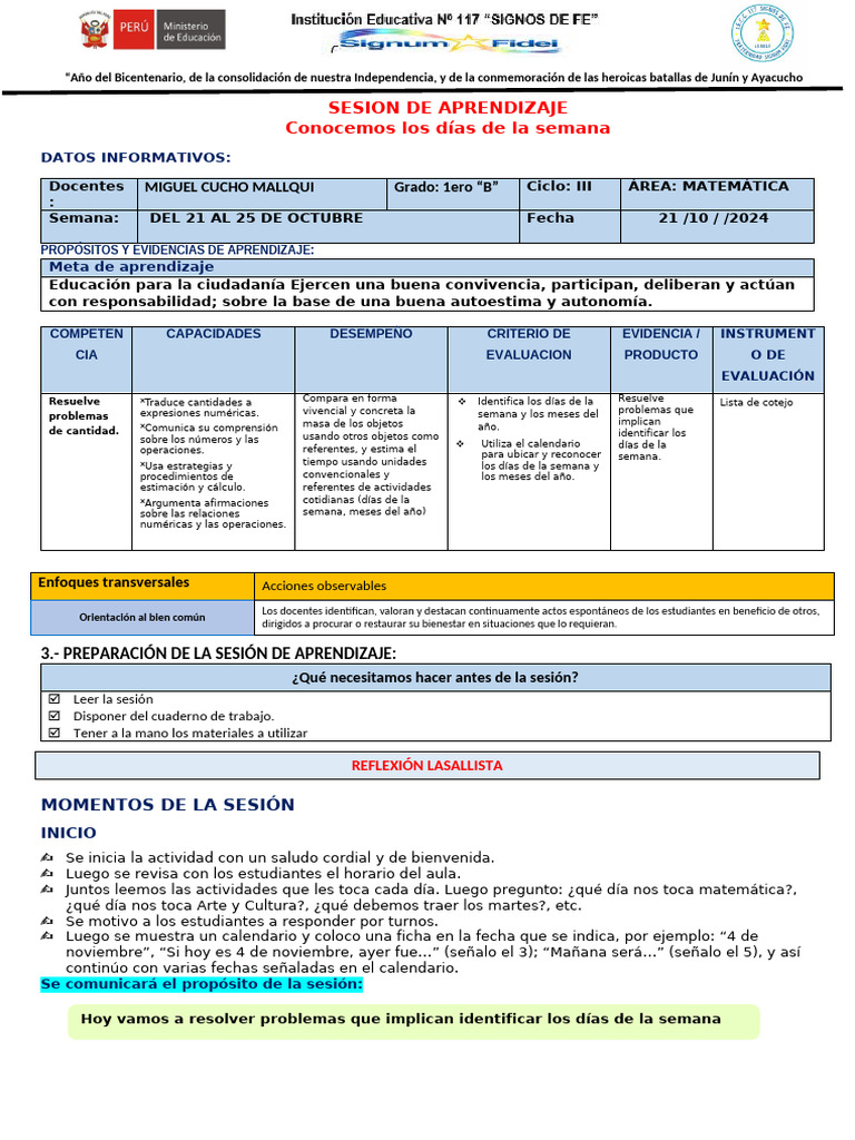 Actividades sobre los días de la semana | PDF | Evaluación | Aprendizaje