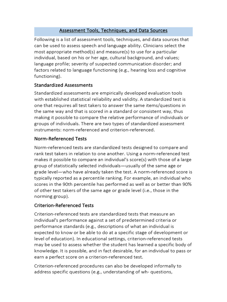 Standardized Assessment Tools Overview | PDF | Educational Assessment ...