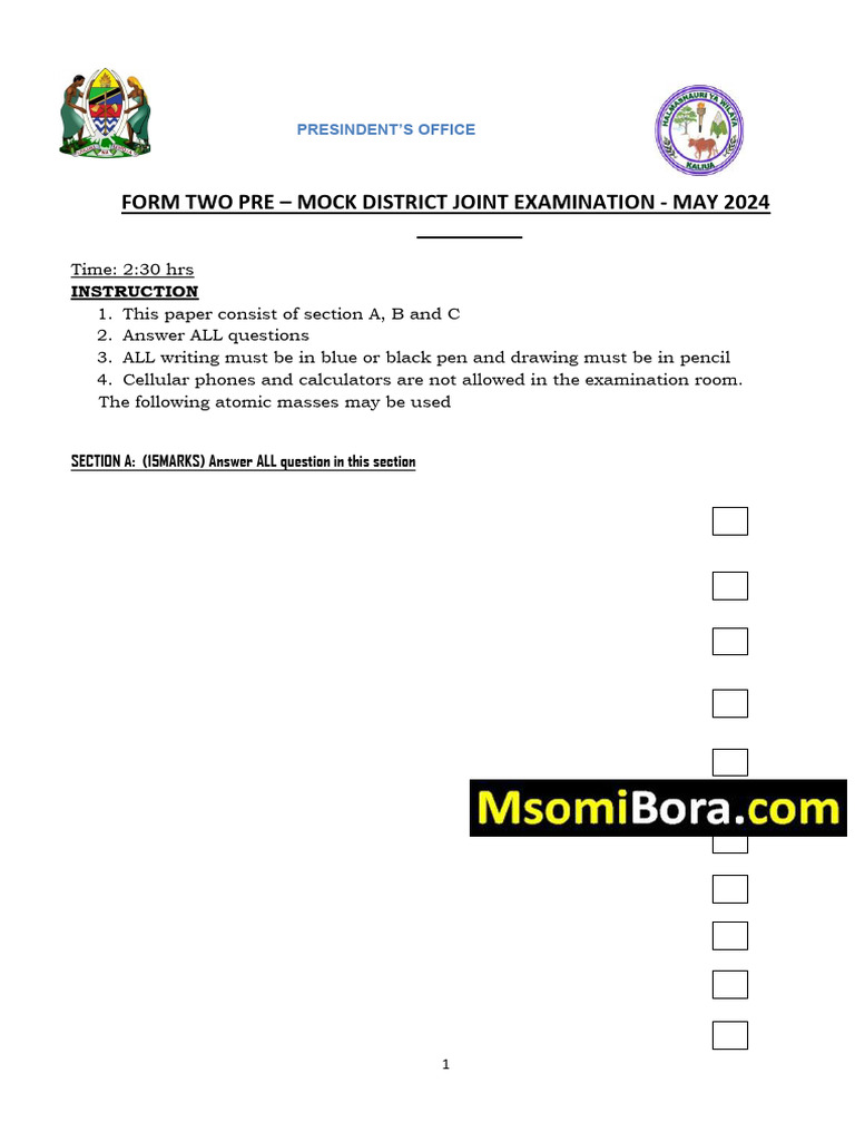 Chem Pre Mock Pdf Oxygen Atoms