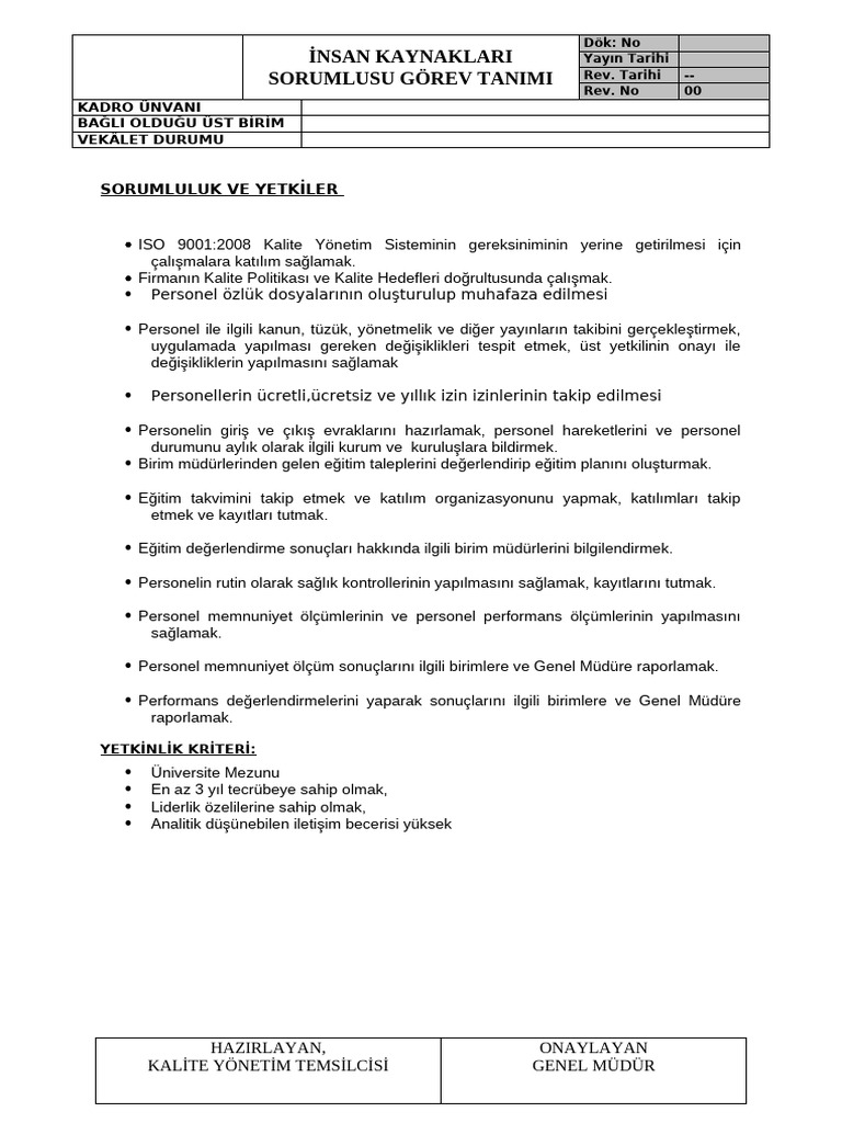 Insan Kaynaklari Sorumlusu | PDF