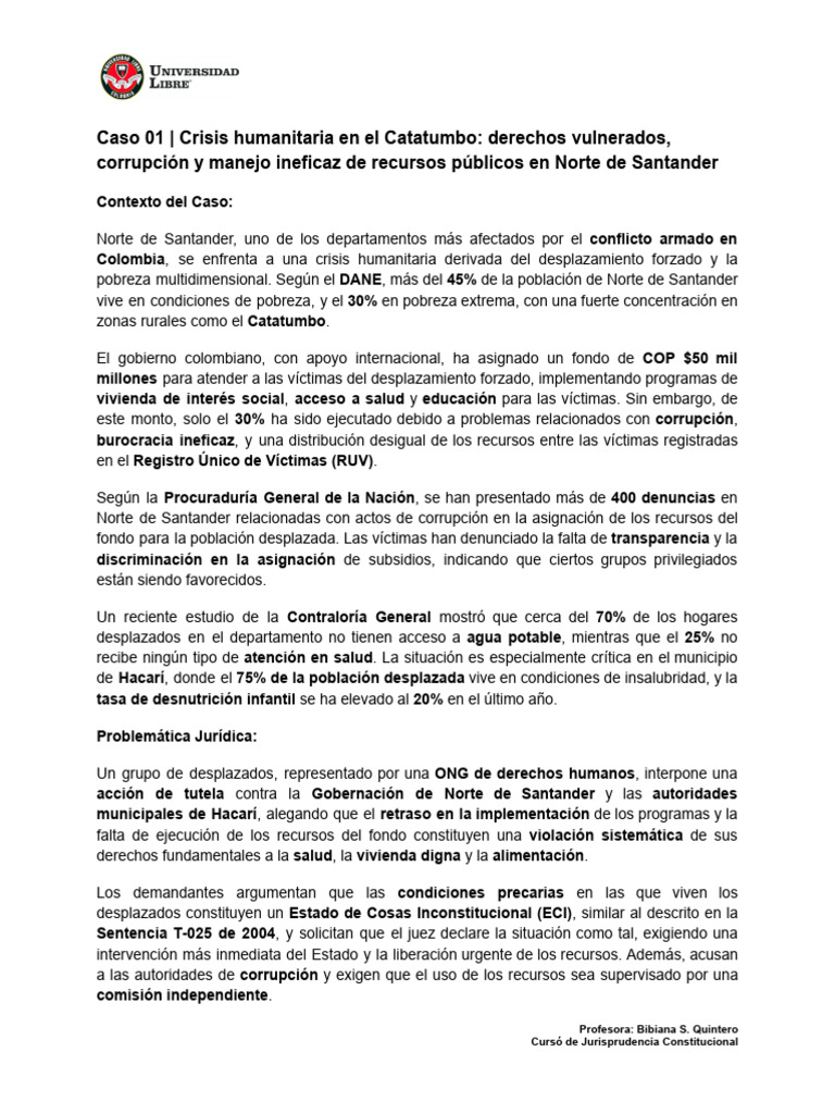 Caso 01 - Crisis Humanitaria en El Catatumbo - Derechos Vulnerados ...