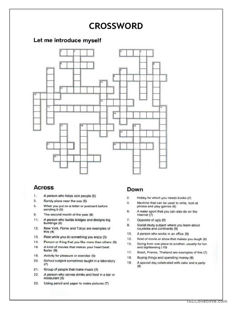 CROSSWORD Let Me Introduce Myself PDF