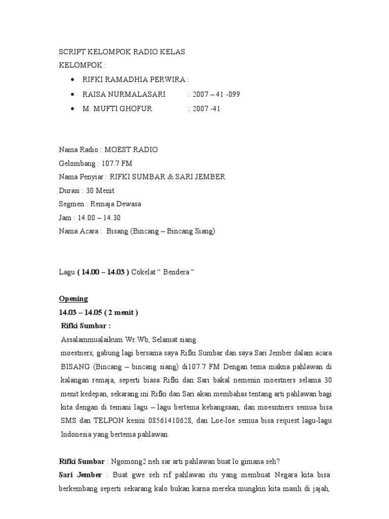 Contoh Naskah Radio