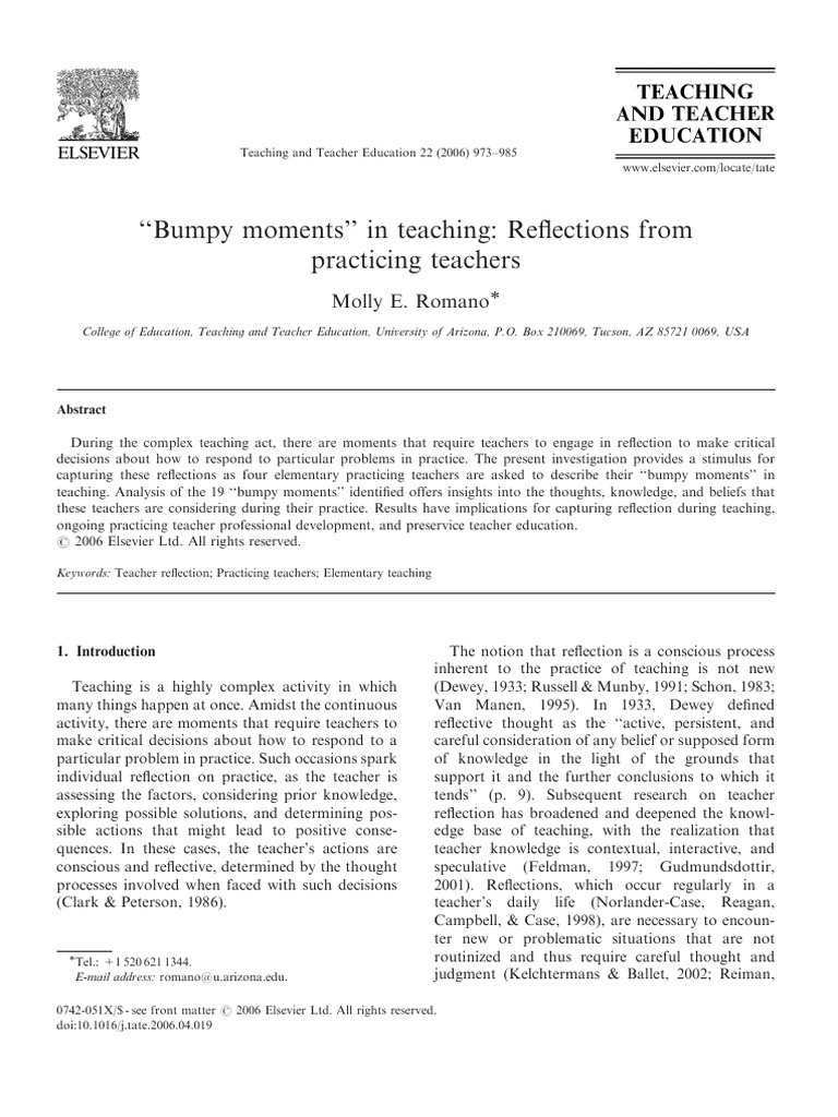 Bumpy Moments in Teaching Reflections From PR 2006 Teaching and Teacher ...