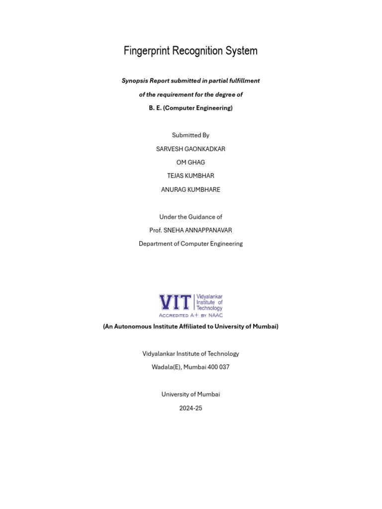 25C16 - Fingerprint Recognition System | PDF | Artificial Neural ...