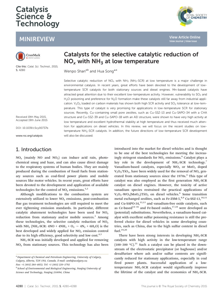 Catalysts For The Selective Catalytic Reduction of NO With NH3 at Low ...