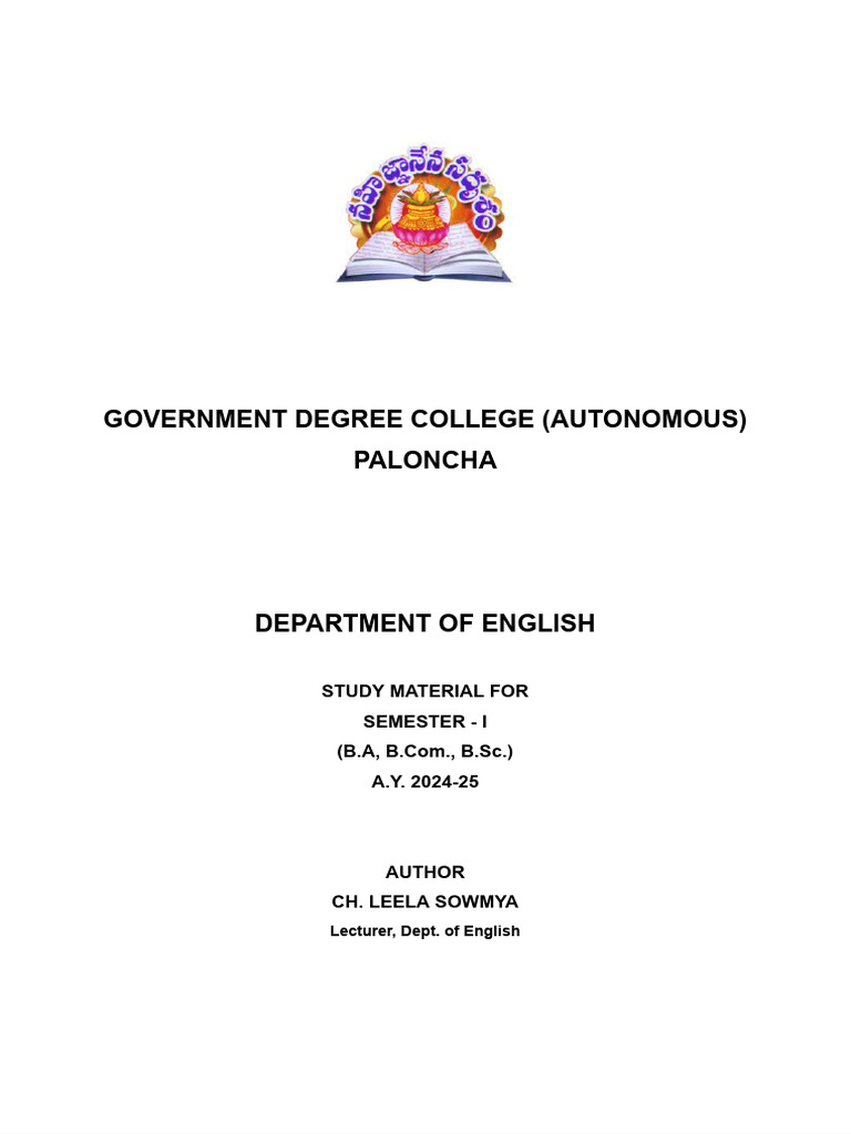 English Semester 1 Material Degree Bcom 1st Year Pdf Vowel Anger