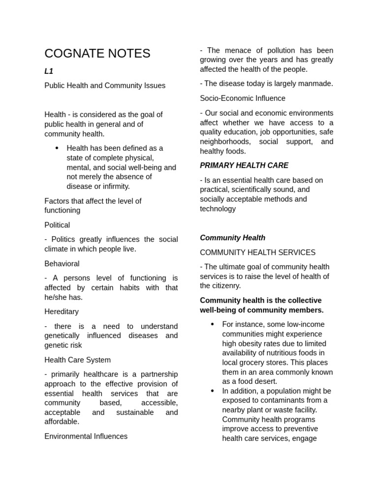 COGNATE-NOTES | PDF | Environmental Health | Public Health