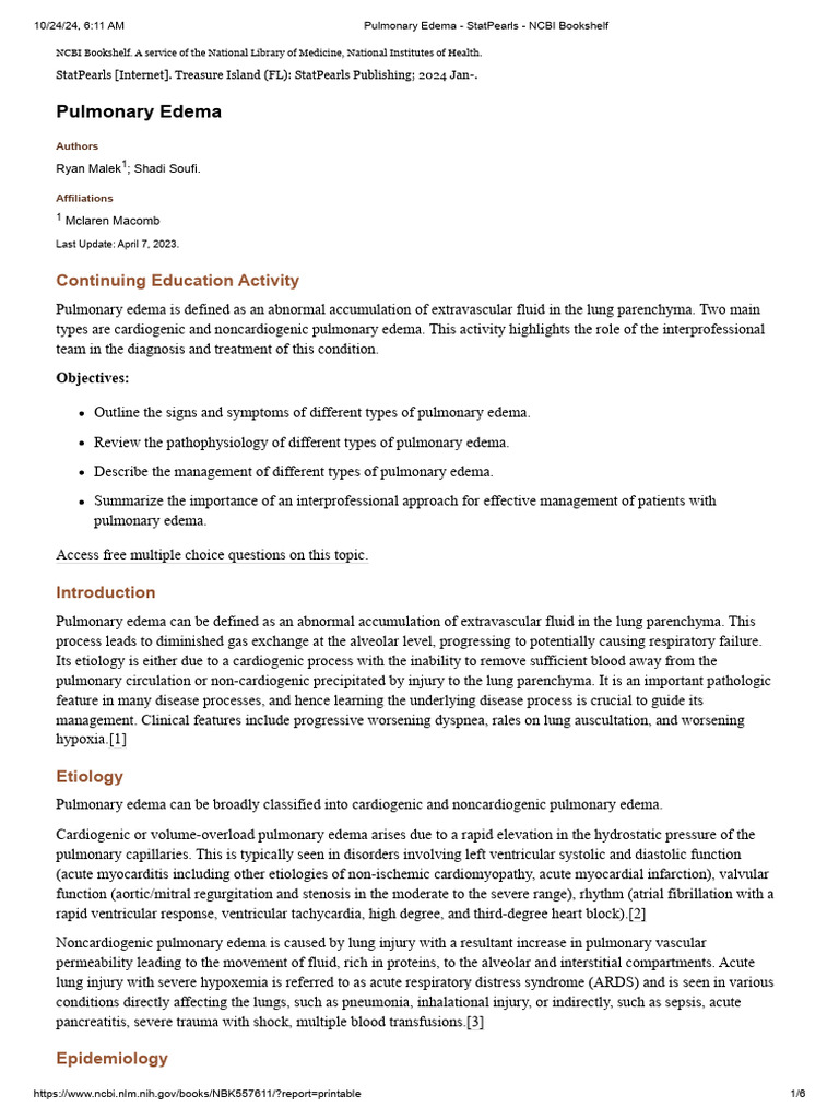 Understanding Pulmonary Edema | PDF | Blood Pressure | Lung