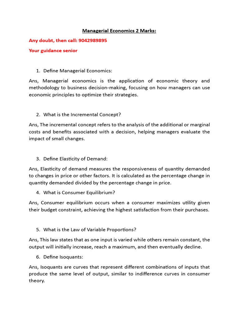 Managerial Economics Key Concepts | PDF | Economics | Demand