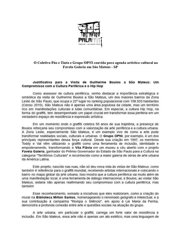 O Coletivo Pão e Tinta e Grupo OPNI Convida para Agenda Artística ...