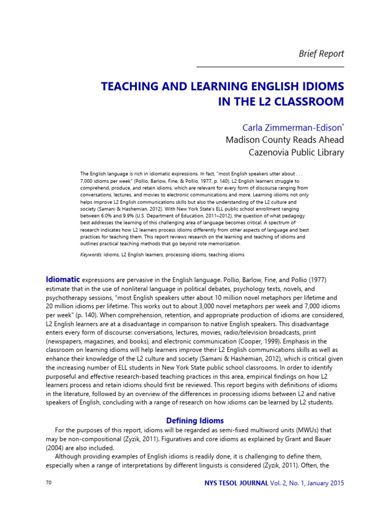 Teaching and Learning English Idioms in The L2 Classroom | PDF | Idiom ...