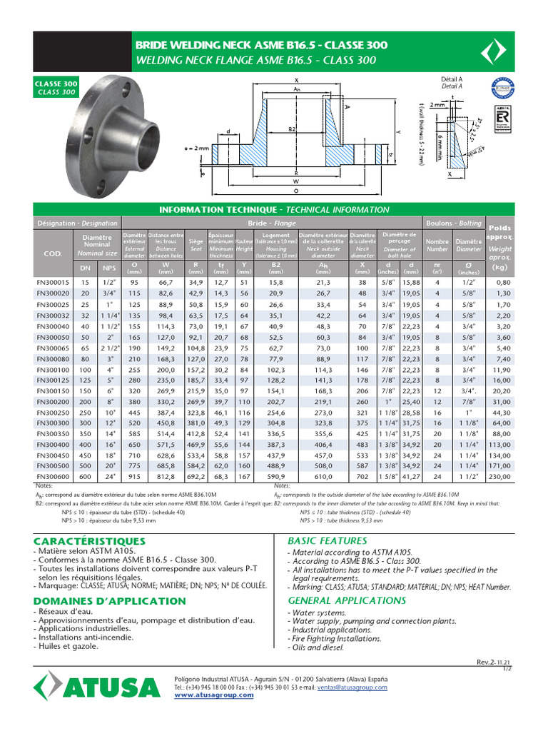 Bride soudée ASME B16.5 Classe 300 | PDF | Gazole