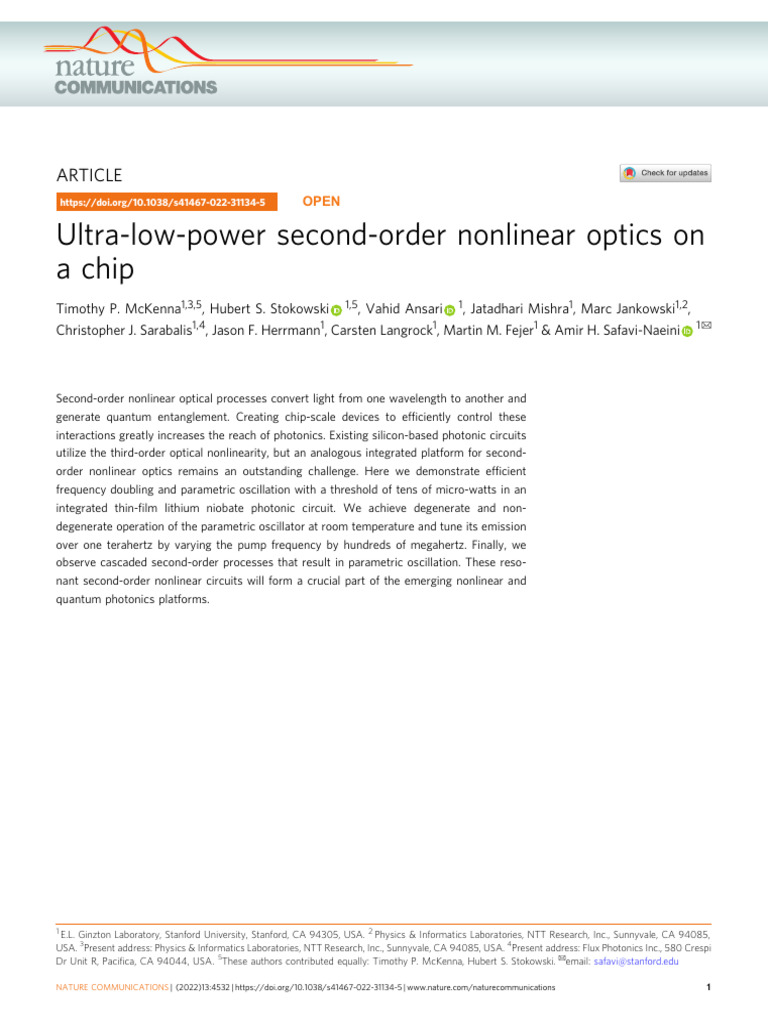 Ultra-Low-Power Nonlinear Optics Chip | PDF | Nonlinear Optics | Resonance