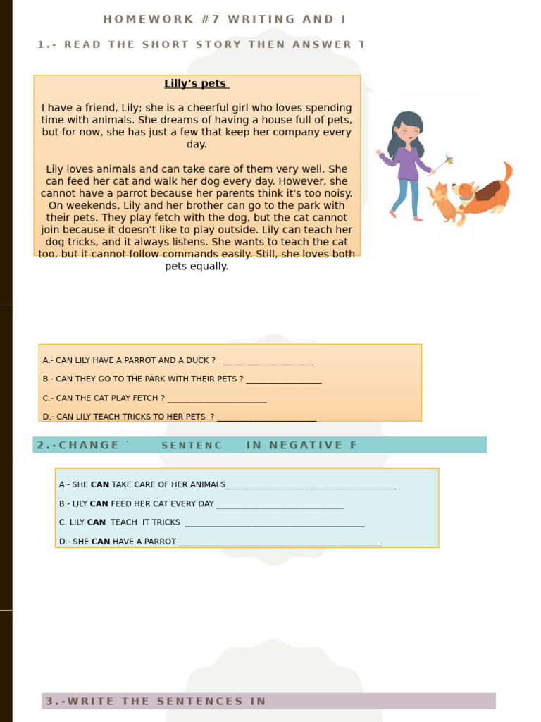 Lily's Pets: Reading and Writing Exercises | PDF
