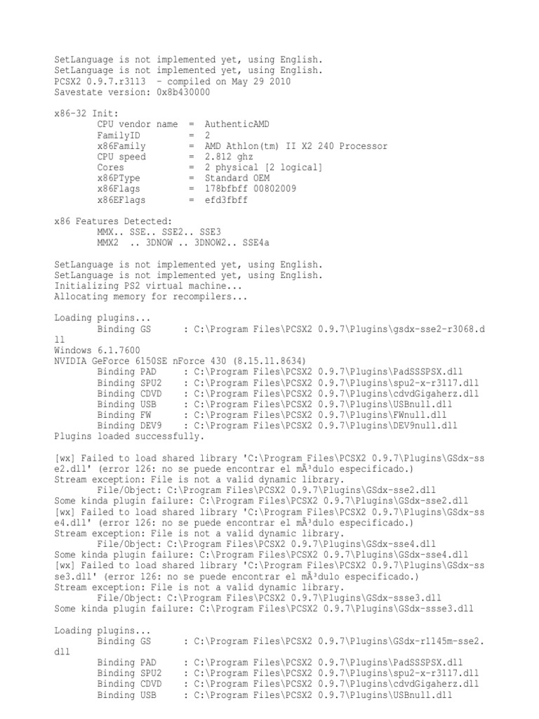 PCSX2 0.9.7 Plugin Initialization Errors | PDF | Library (Computing ...