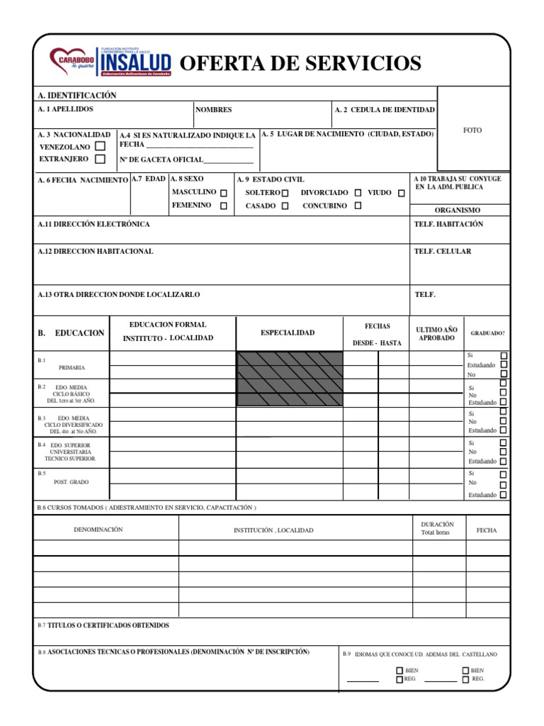 Planilla de Oferta de Servicios MPPS | PDF