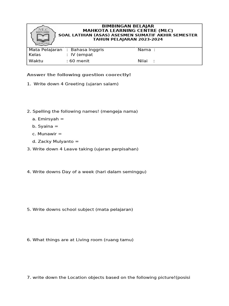 Asas English Kelas 4 | PDF | Language Arts & Discipline