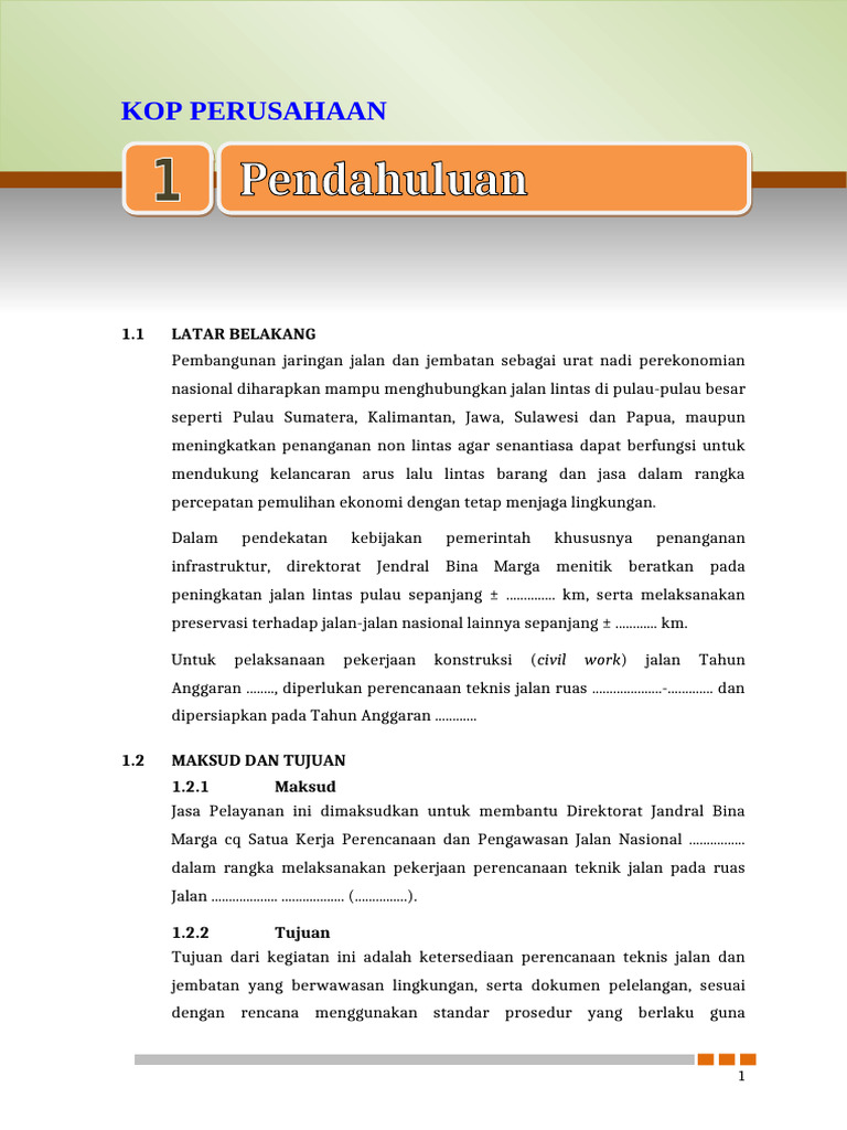 01 Bab 1 Pendahuluan Perencanaan Jalan | PDF