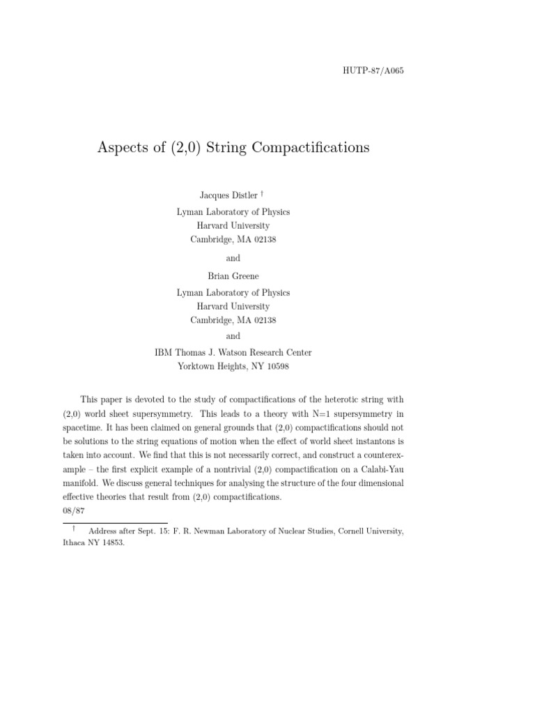 Aspects of (2,0) String Compactifications | PDF | String Theory | Geometry