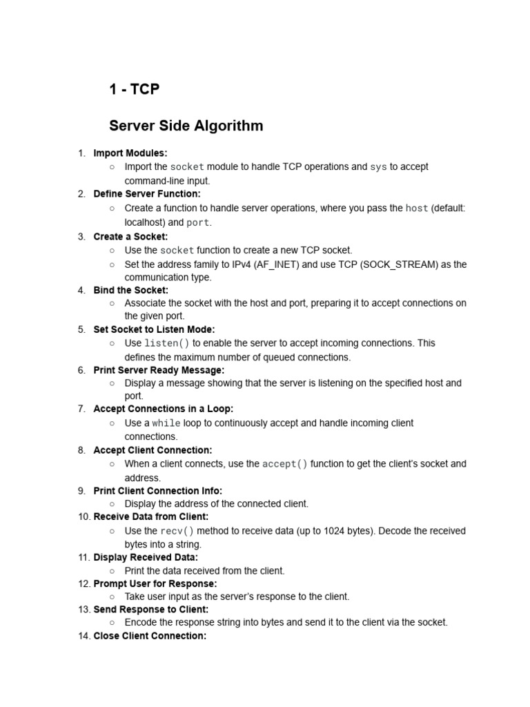 TCP and UDP Server-Client Algorithms | PDF | Port (Computer Networking ...